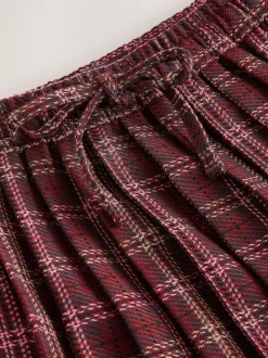 Red/Pink Check Pleated Pull On Mini Skirt