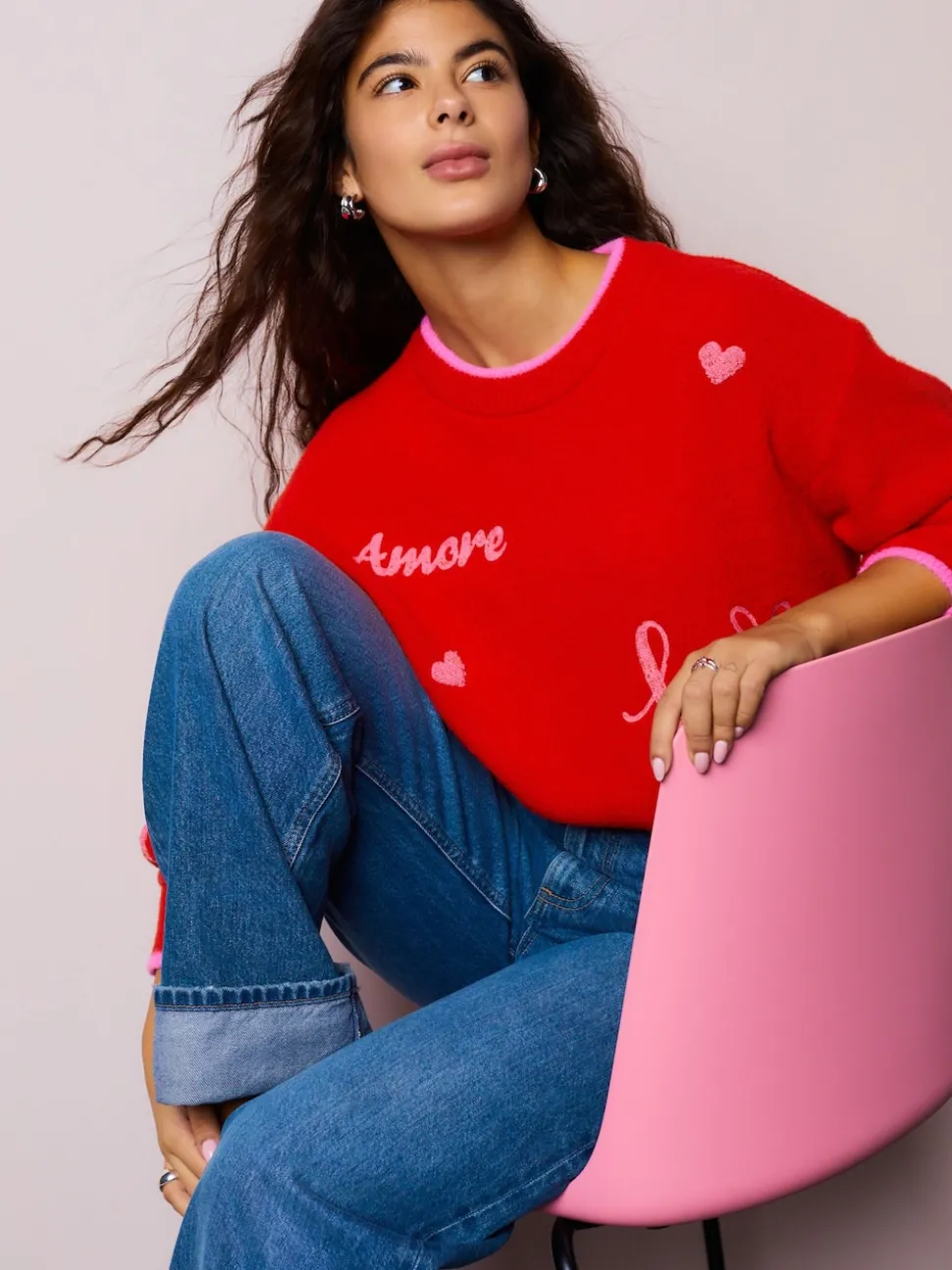 Red/Pink Cosy Embroidered Valentines Jumper