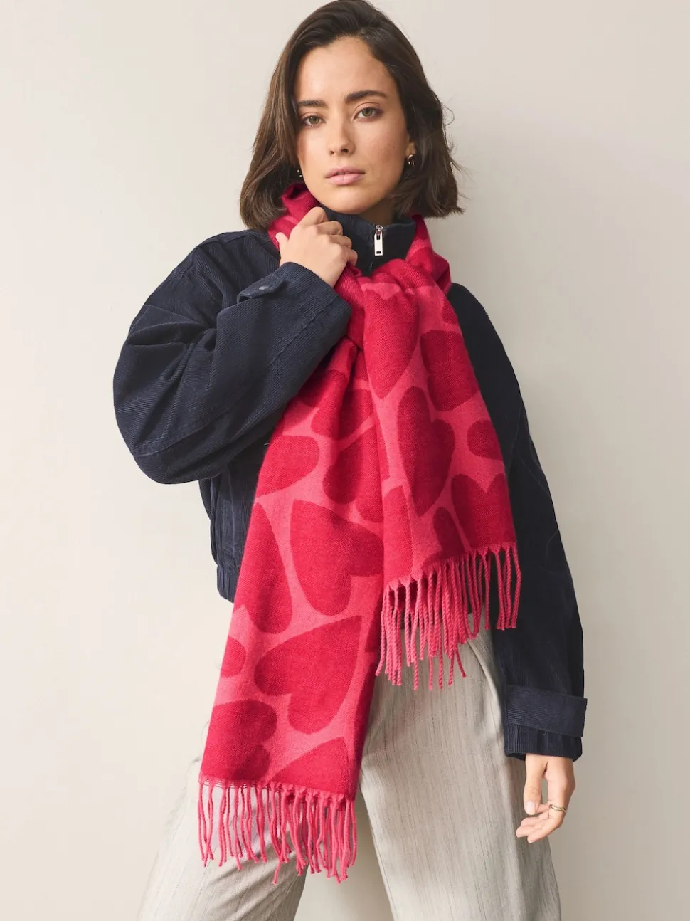 Red/Pink Heart Print Midweight Scarf