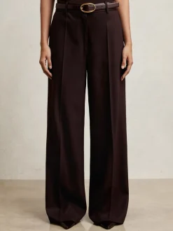 Reiss Aubergine Solene Wool-Blend Wide-Leg Suit Trousers