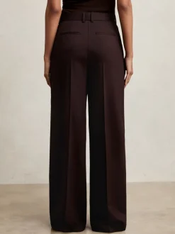 Reiss Aubergine Solene Wool-Blend Wide-Leg Suit Trousers