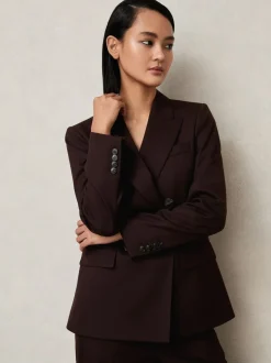 Reiss Aubergine Solene Wool-Blend Double-Breasted Suit Blazer