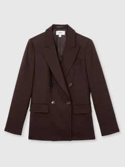 Reiss Aubergine Solene Wool-Blend Double-Breasted Suit Blazer