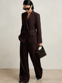 Reiss Aubergine Solene Wool-Blend Double-Breasted Suit Blazer