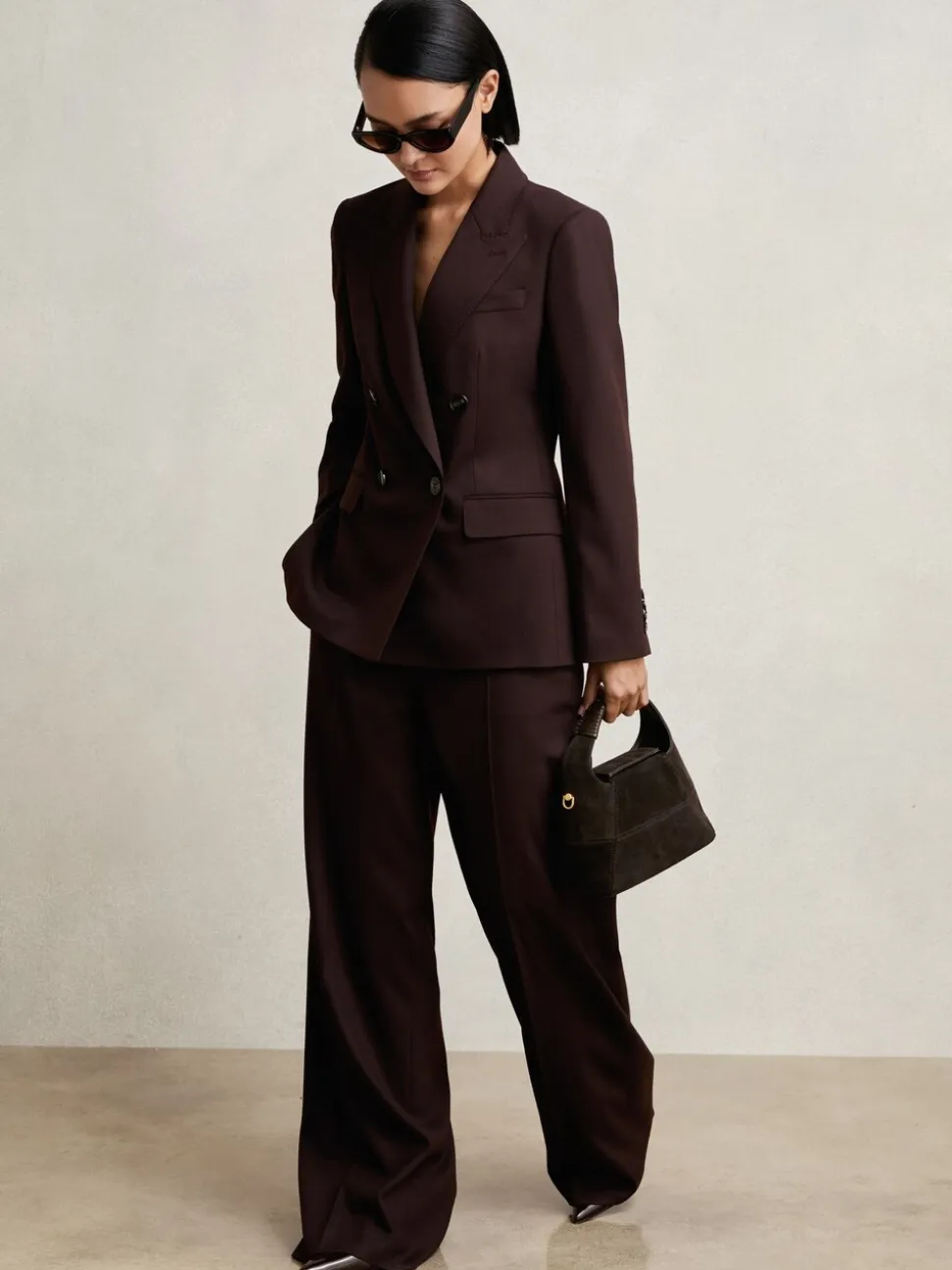 Reiss Aubergine Solene Wool-Blend Double-Breasted Suit Blazer