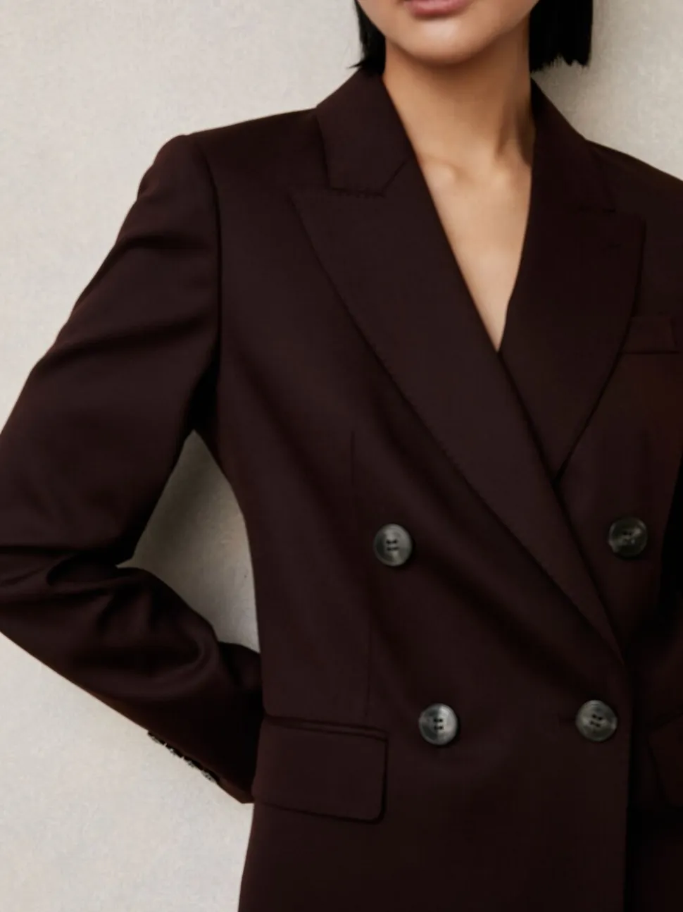 Reiss Aubergine Solene Wool-Blend Double-Breasted Suit Blazer