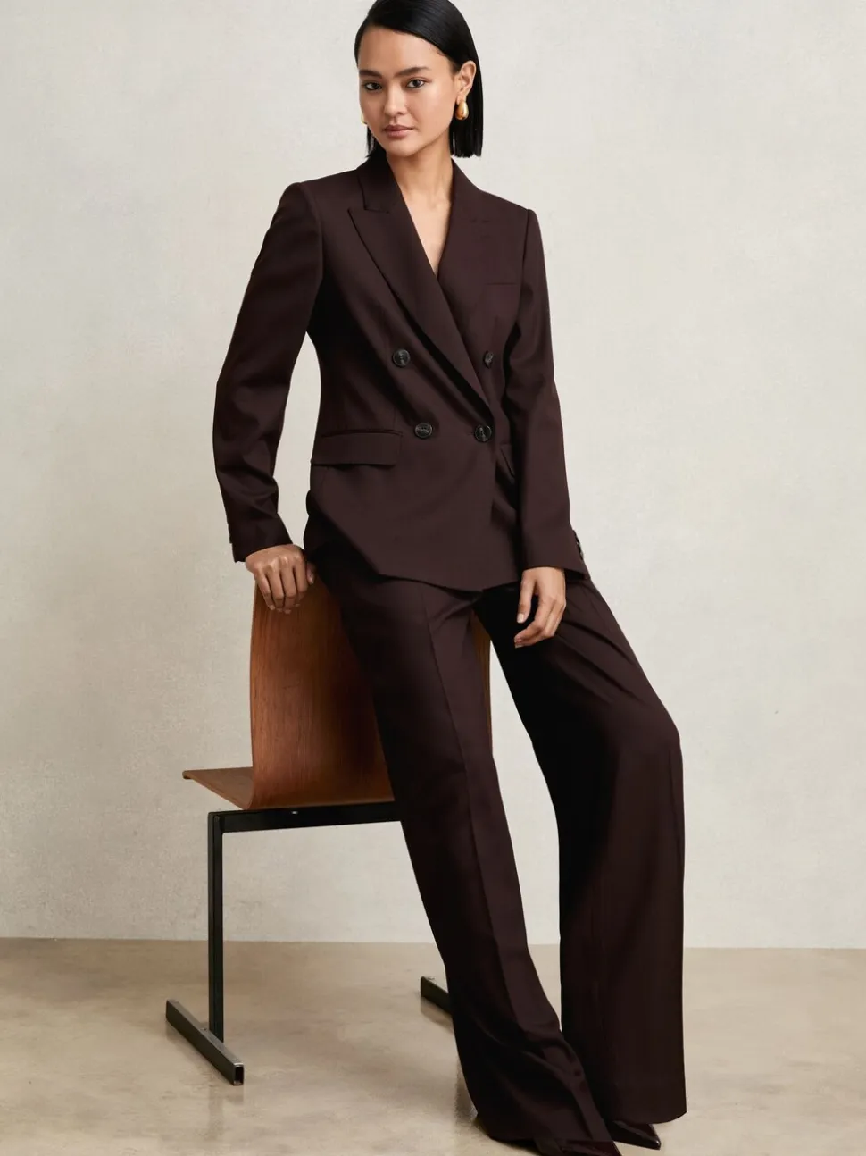 Reiss Aubergine Solene Wool-Blend Double-Breasted Suit Blazer
