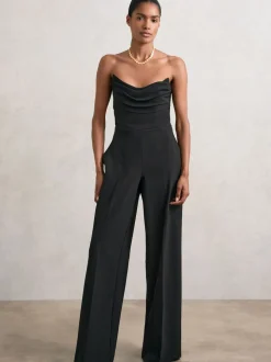 Reiss Black Ayla Structured Strapless Wide-Leg Jumpsuit