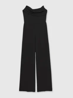 Reiss Black Ayla Structured Strapless Wide-Leg Jumpsuit