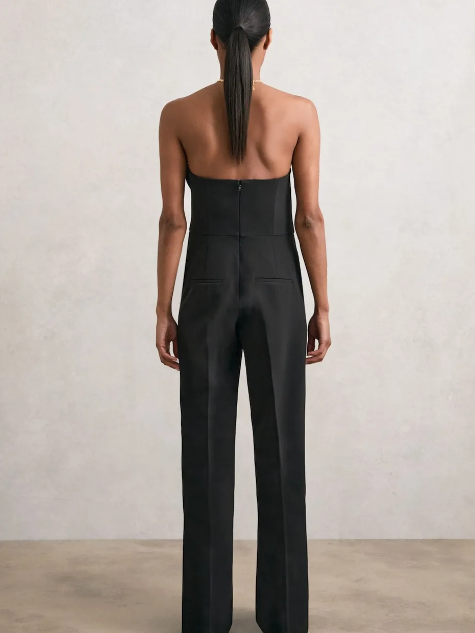 Reiss Black Ayla Structured Strapless Wide-Leg Jumpsuit