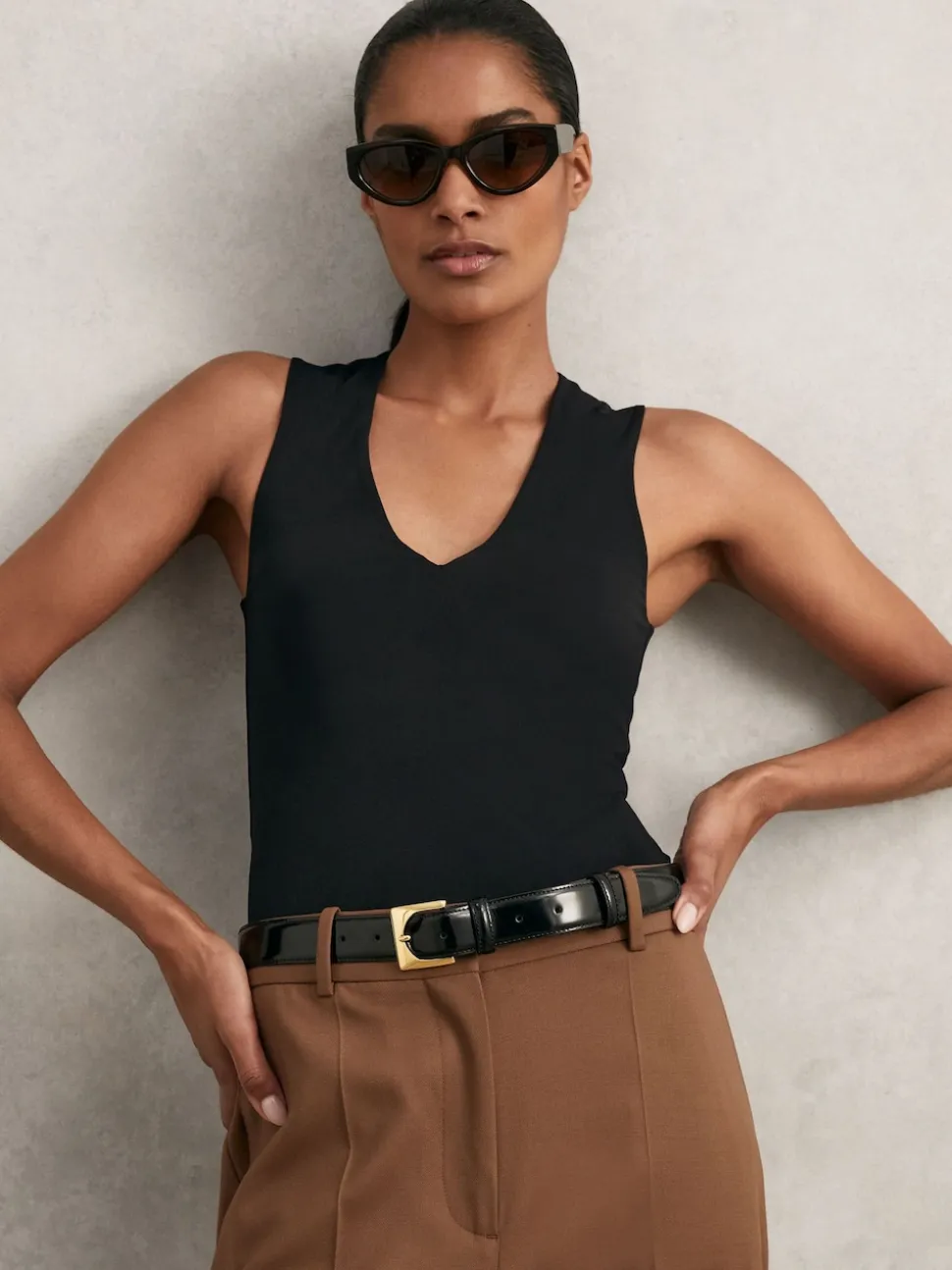 Reiss Black Belinda Leather Square-Buckle Belt
