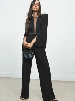 Reiss Black Evora Plunge-Neck Split-Sleeve Jumpsuit