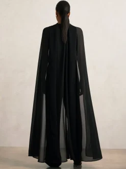 Reiss Black Farley Wide-Leg Cape Jumpsuit