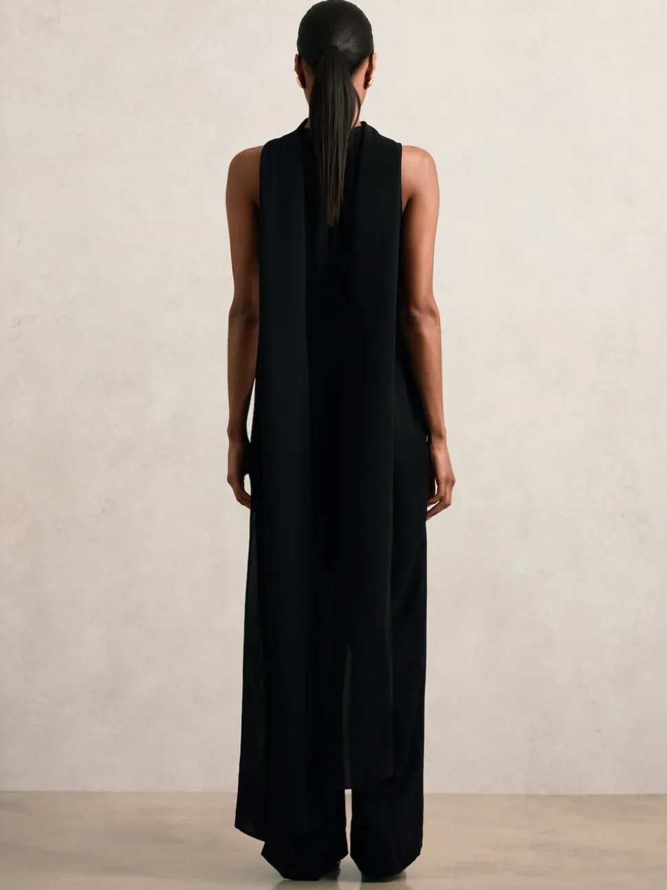 Reiss Black Farley Wide-Leg Cape Jumpsuit