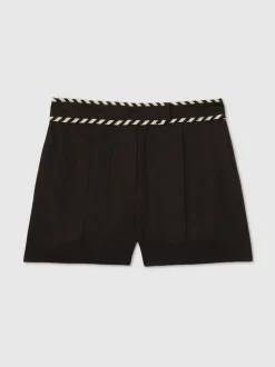 Reiss Black Fawn Linen Whipstitch Shorts