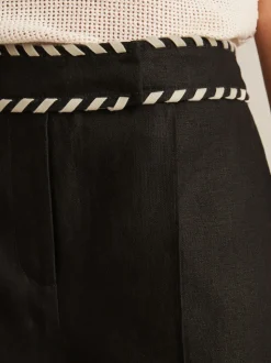 Reiss Black Fawn Linen Whipstitch Shorts