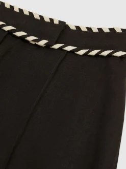 Reiss Black Fawn Linen Whipstitch Shorts