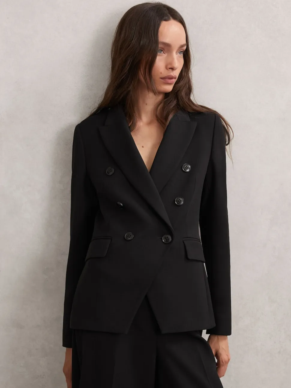 Reiss Black Gabi Double-Breasted Suit Blazer