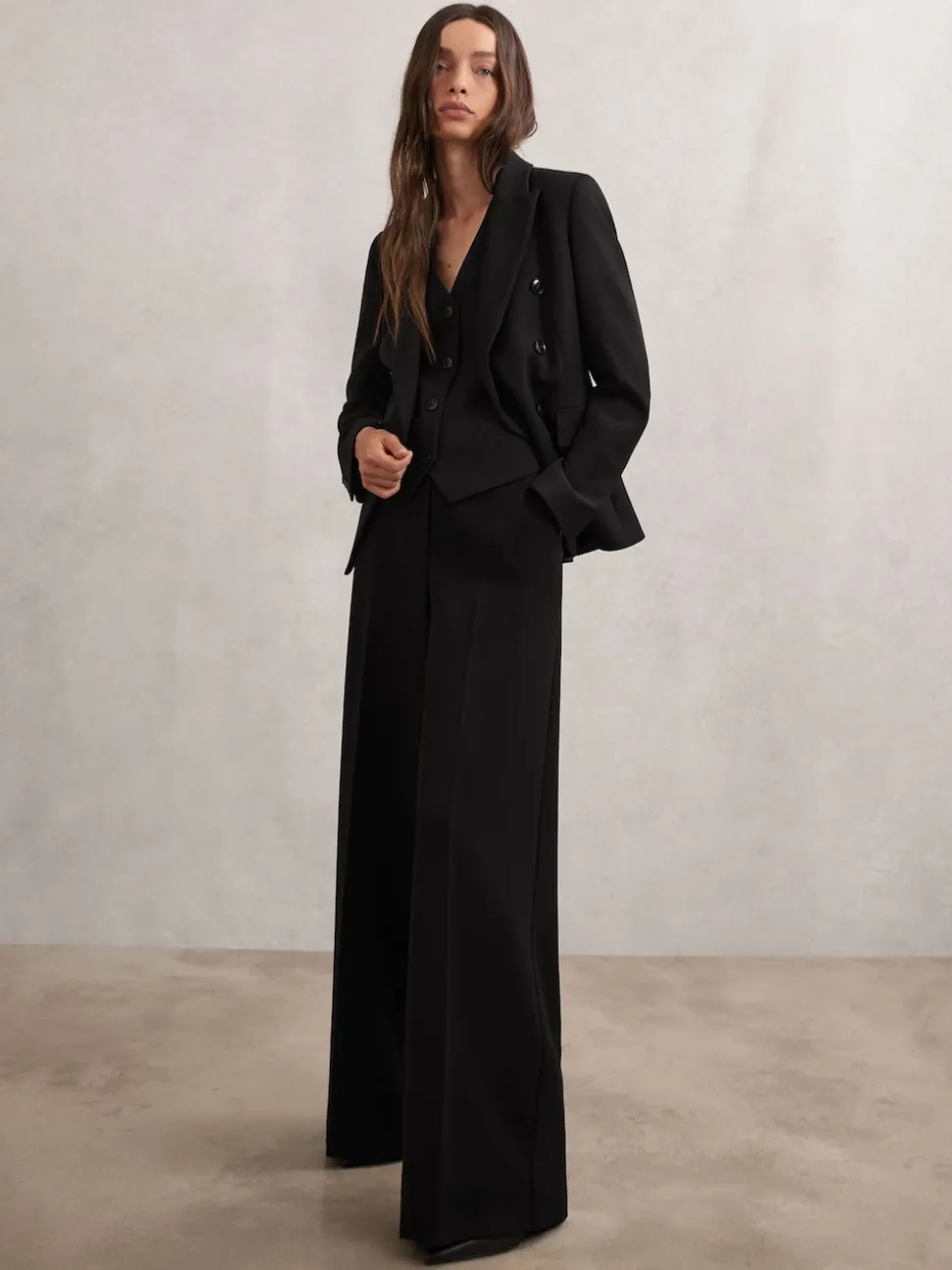 Reiss Black Gabi Double-Breasted Suit Blazer