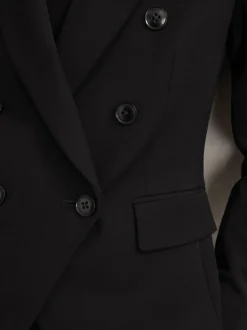 Reiss Black Gabi Double-Breasted Suit Blazer