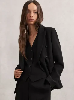Reiss Black Gabi Double-Breasted Suit Blazer