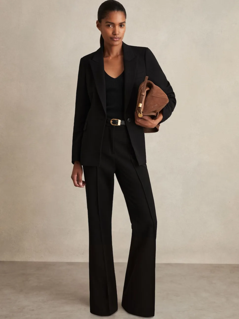 Reiss Black Gabi Flared Suit Trousers