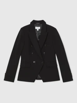 Reiss Black Gabi Petite Double-Breasted Suit Blazer