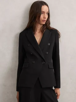 Reiss Black Gabi Petite Double-Breasted Suit Blazer
