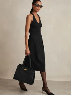 Reiss Black Gabi Tailored Midi Suit Skirt