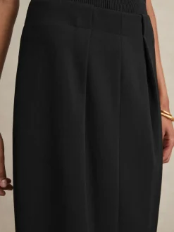 Reiss Black Gabi Tailored Midi Suit Skirt