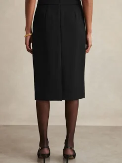 Reiss Black Gabi Tailored Midi Suit Skirt
