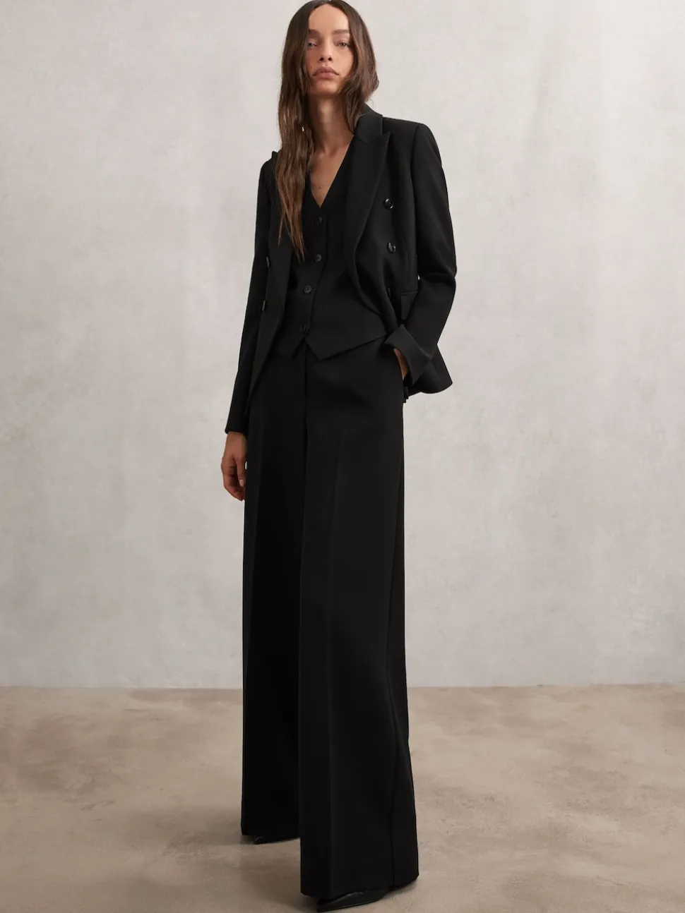 Reiss Black Gabi Wide-Leg Suit Trousers
