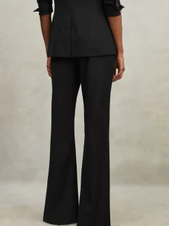 Reiss Black Haisley Wool-Blend Tailored Flared Suit Trousers