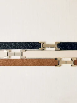 Reiss Black Hayley Leather Square Hinge Belt