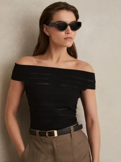 Reiss Black Hazel Leather Curved-Buckle Belt