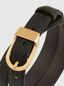 Reiss Black Hazel Leather Curved-Buckle Belt