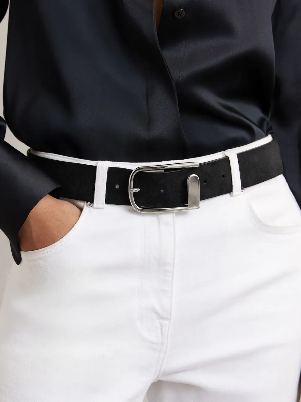 Reiss Black Iyla Suede Half Keeper Belt