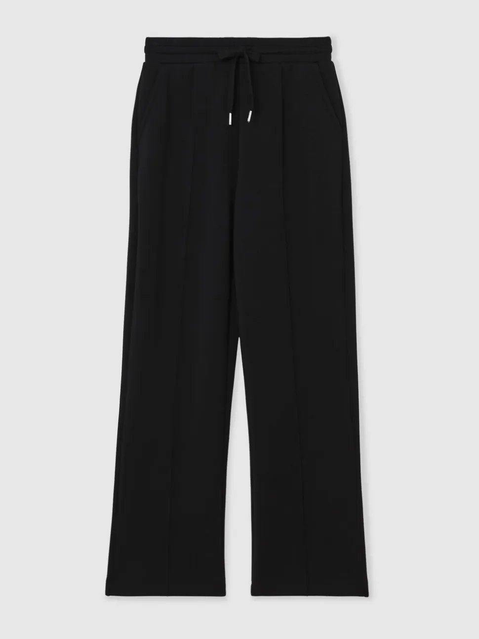 Reiss Black Jemma Premium Interlock Wide-Leg Joggers