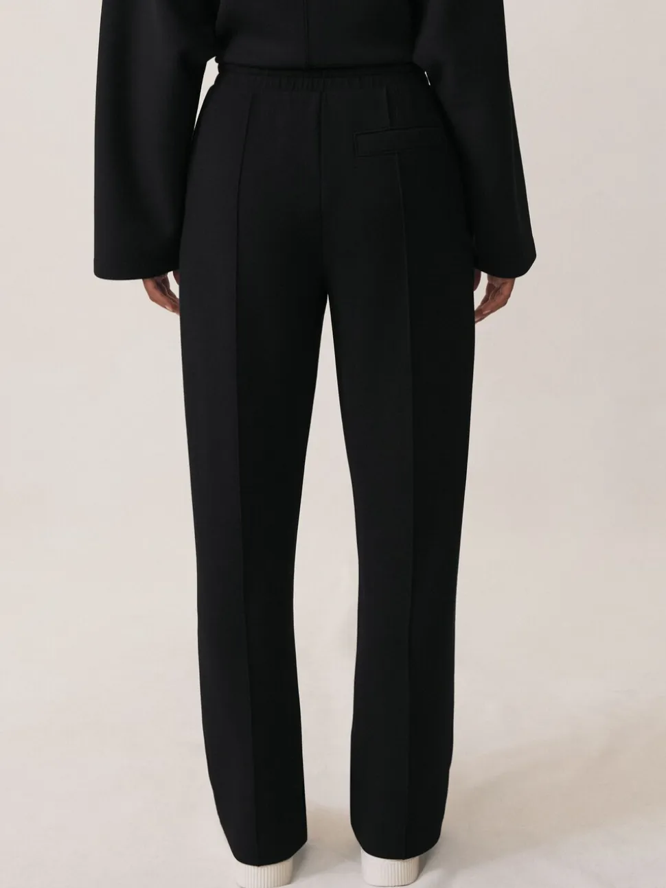 Reiss Black Jemma Premium Interlock Wide-Leg Joggers