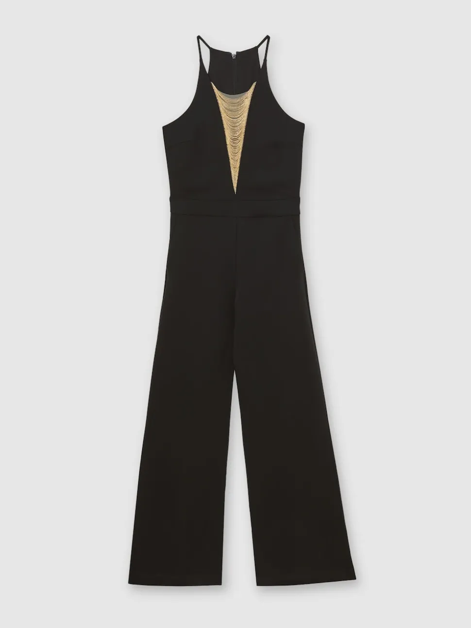 Reiss Black Kamila Chain-Detail Flared-Leg Jumpsuit