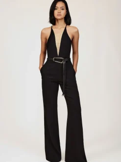 Reiss Black Kamila Chain-Detail Flared-Leg Jumpsuit