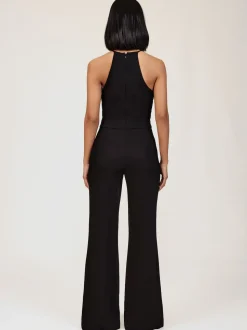 Reiss Black Kamila Chain-Detail Flared-Leg Jumpsuit