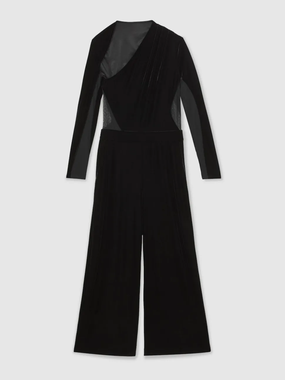 Reiss Black Karolina Velvet Sheer-Panel Wide-Leg Jumpsuit