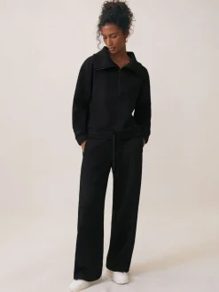 Reiss Black Laney Premium Interlock Half-Zip Sweatshirt