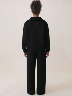 Reiss Black Laney Premium Interlock Half-Zip Sweatshirt