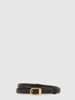Reiss Black Mila Leather Mini-Buckle Belt