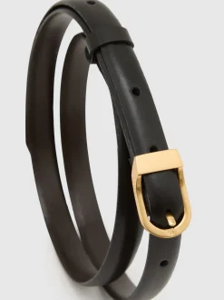 Reiss Black Mila Leather Mini-Buckle Belt