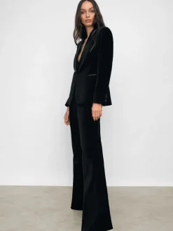 Reiss Black Myrtle Velvet Flared Trousers