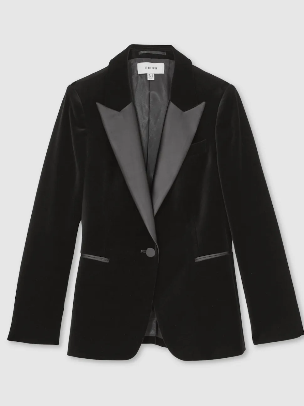 Reiss Black Myrtle Velvet Single Breasted Suit Blazer