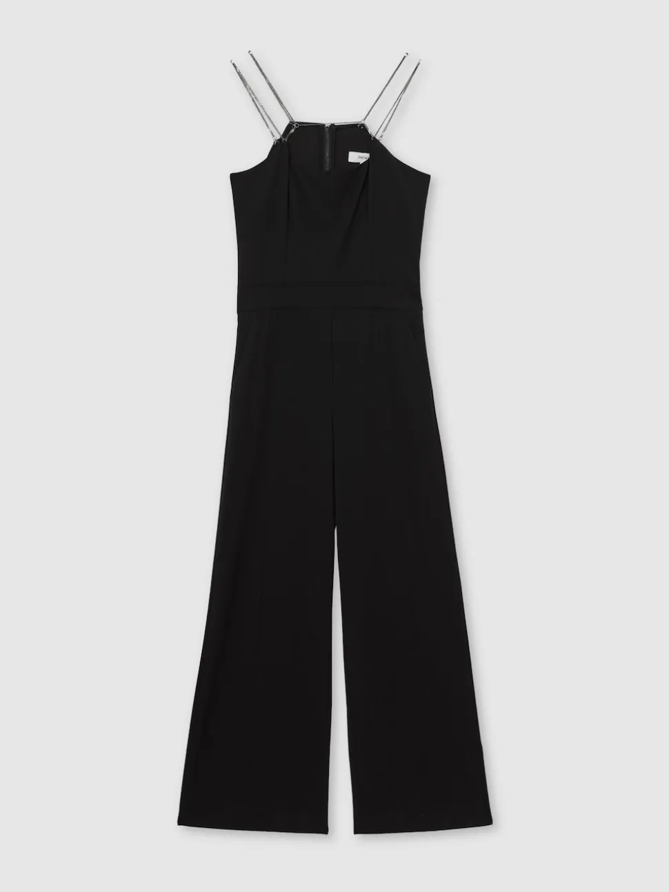 Reiss Black Olara Chain-Strap Wide-Leg Jumpsuit
